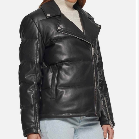 Levi's Faux Leather Moto Puffer Jacket (black) - Picture 7 of 9